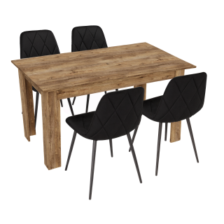 Stół kuchenny 120x80 Dąb Lefkas +  4 krzesła Piado Czarne